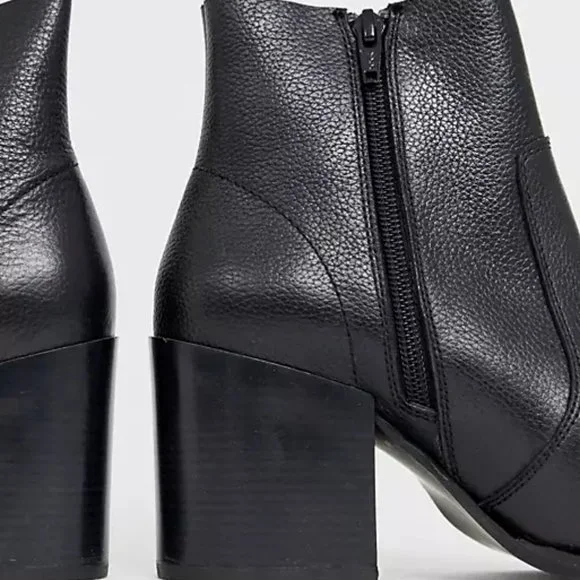 ASOS DESIGN Restore Leather Studded Block Heel Boots Black… - Picture 3 of 4